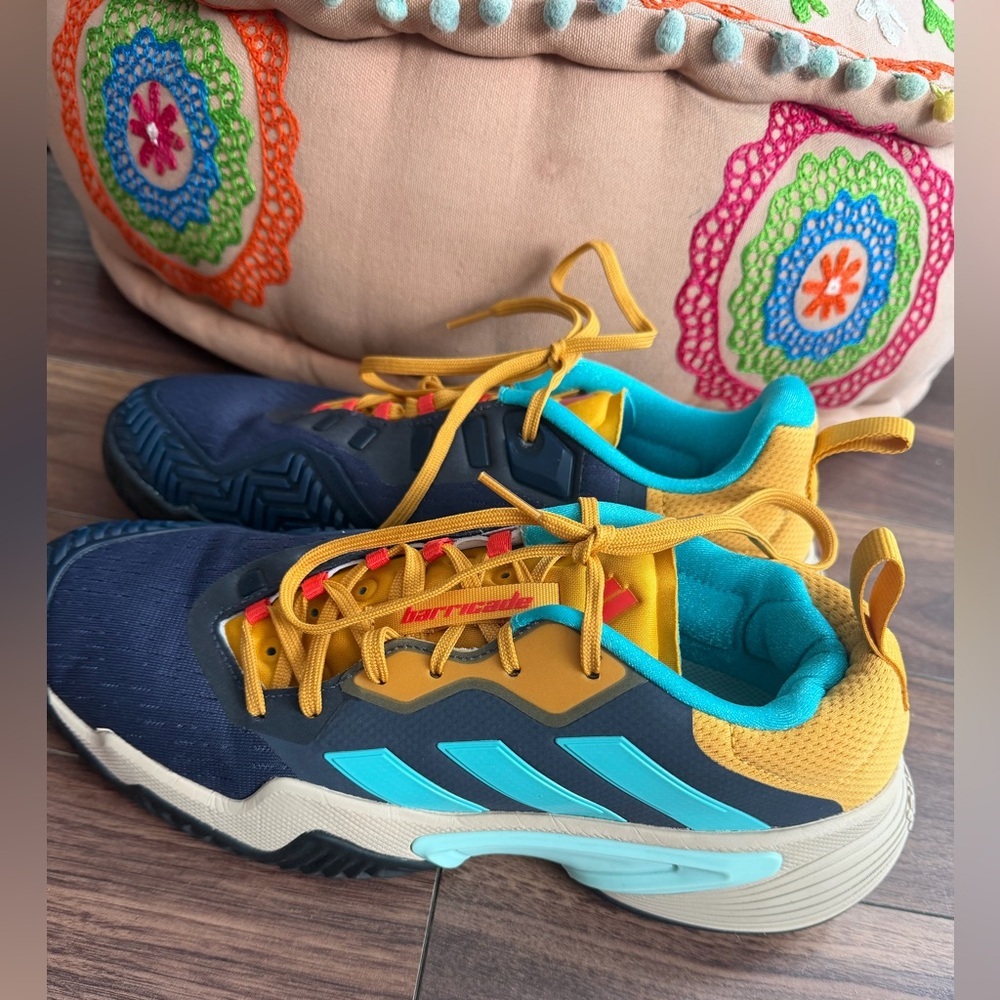 Adidas Barricade 13 Tennis or pickleball Shoes - Navy/Aqua/Gold - Size men’s 8.5